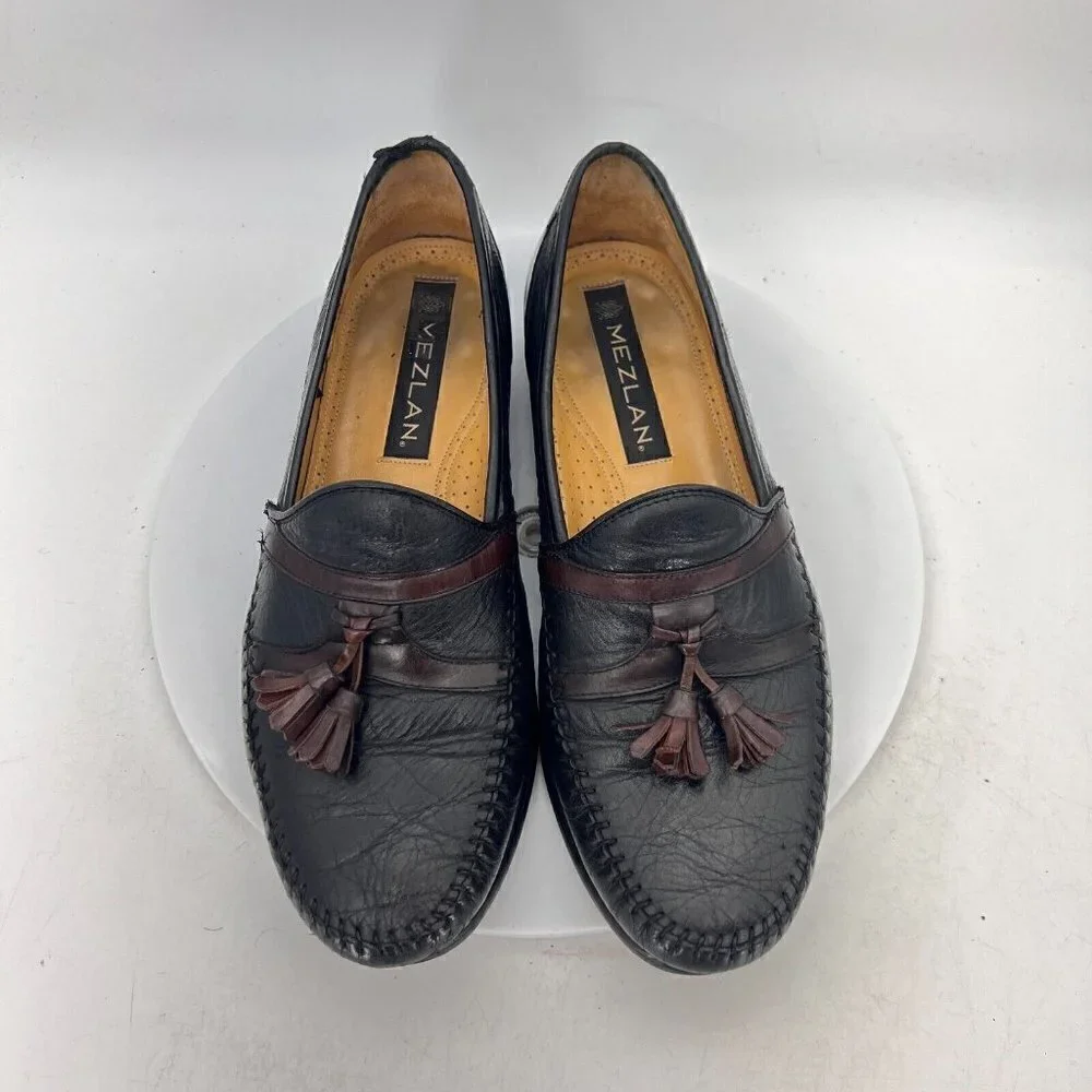 Mezlan Rodeo Men Size 9.5 M Fringe Tassel Loafer Dress Shoes Black Leather